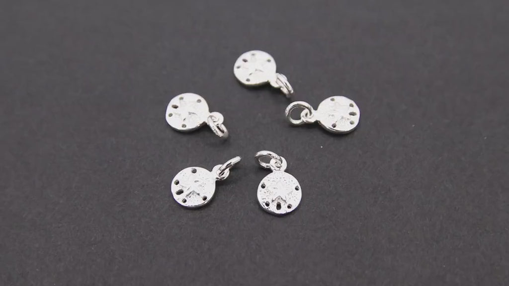 Silver Sand Dollar Charms, Tiny Beach Jewelry # 671, 6 x 8 mm Sterling Silver Starfish