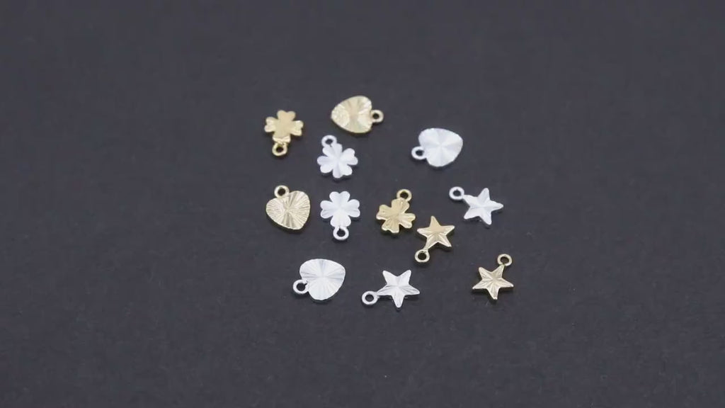 14 K Gold Filled Clover Charms, 925 Sterling Silver 7 mm Hearts # 3653, 6 mm Star Charms