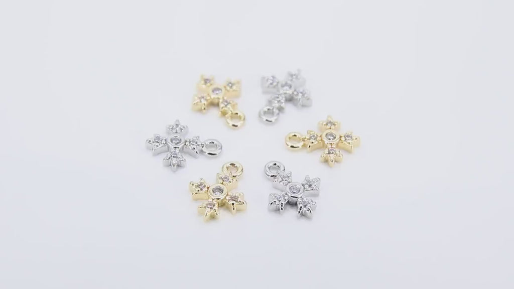 CZ Paved Gold Cross Charms, 10 mm Tiny Silver Cross Charm #3386, Minimalist Crosses