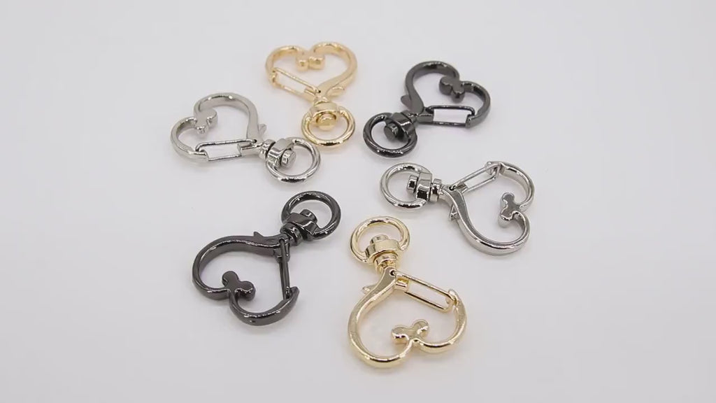 Gold Swivel Spring Gate Clasps, Silver or Black Spring Lock Push Clip #2772, Heart Shaped 23 x 34 mm