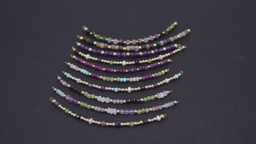 14 K Gold Filled Beaded Connectors, Beaded Bar Mixed Faceted Stone Connectors # 3604, Permanent Jewelry Half Bracelet