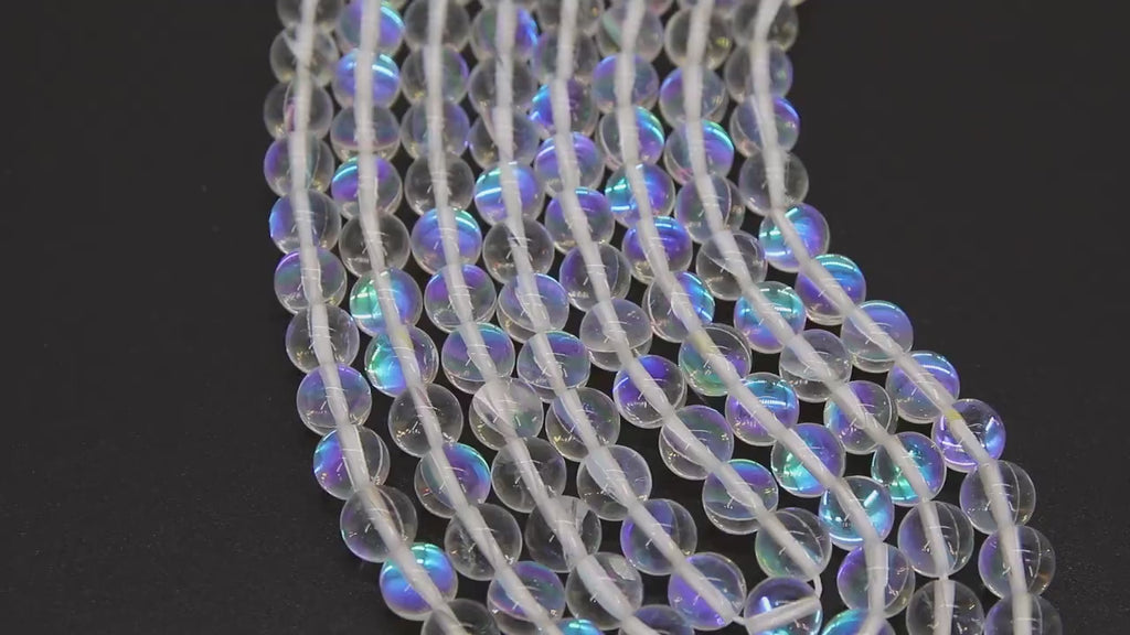 Clear AB Beads, Smooth Multi Color Iridescent Beads BS #109, sizes in 8 mm 15.25 inch FULL Strands