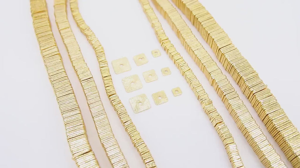 Gold Flat Spacer Beads, 20- 280 pcs Square Brushed Gold Metal Discs # 2990, Heishi Rondelle