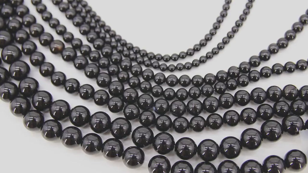 Natural Black Agate Beads, Smooth Shiny Round Black Beads BS# 28, Grade A in sizes 4 mm 6 mm 8mm 10mm