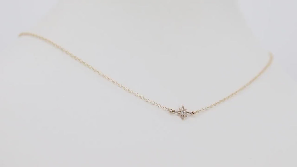 14 K Gold Filled CZ Starburst Necklace, 925 Sterling Silver Star Everyday Choker, Dainty Minimalist Chain Necklace