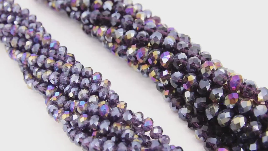 Purple AB Crystal Beads,  AB Plated Electroplated Purple Rondelle Beads BS #219, size 8 mm or 6 mm