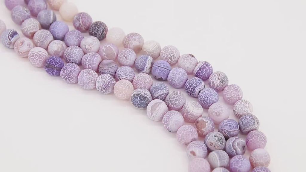 Crackled Multi Color Purple Agate Beads, 8 mm Frosted Cream Beads BS #70, Matte Lavender Round Beads
