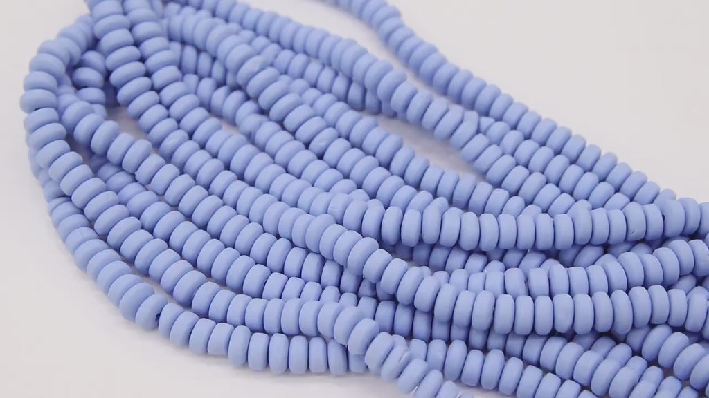 6 mm Blue Clay Rondelle Beads, Light Blue Heishi Flat Beads in Polymer Clay Disc CB #206, 3 mm Thick Stone Beads