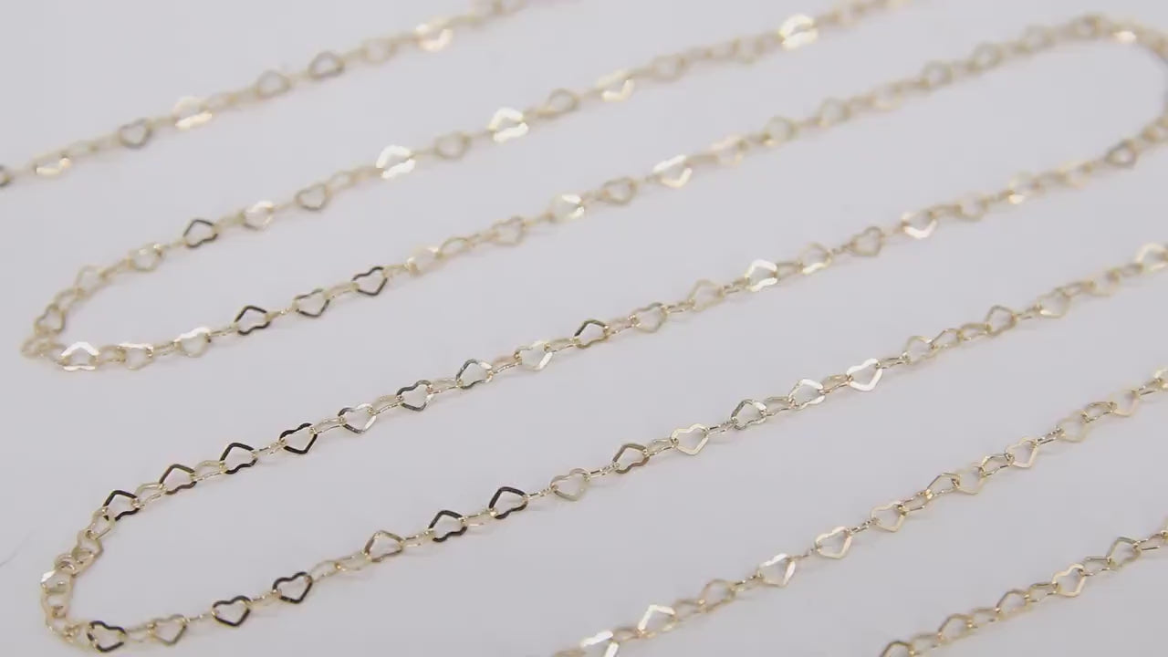 Gold Filled Heart Chains, 2.6 or 3.9 mm 12 K Gold Dainty Heart Shaped Chain CH #718, 5 mm Unfinished Designer Jewelry Chain
