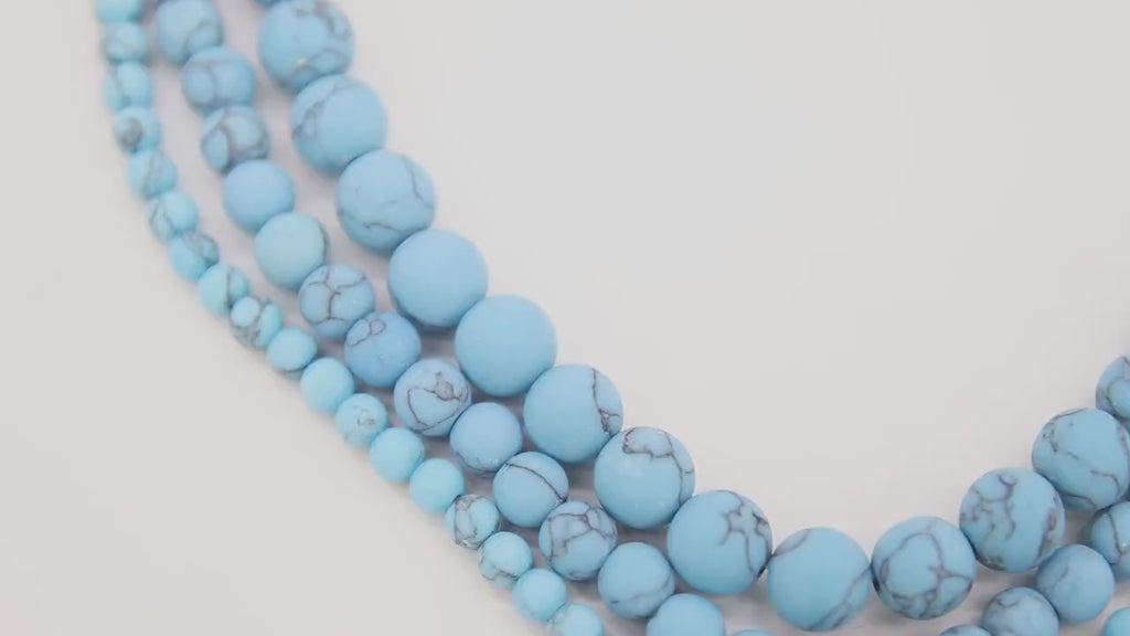 Blue Turquoise Beads, Round Matte Sea Blue Beads BS #66, Frosted Howlite Beads size 4 mm 6 mm or 8 mm