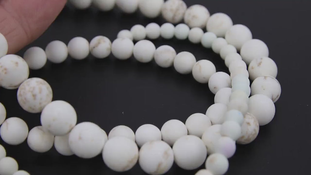 Natural Magnesite Beads, Matte Round White Beige Frost Stone Beads BS #133, sizes in 6 mm 8 m 10 mm 15.75 inch Strands