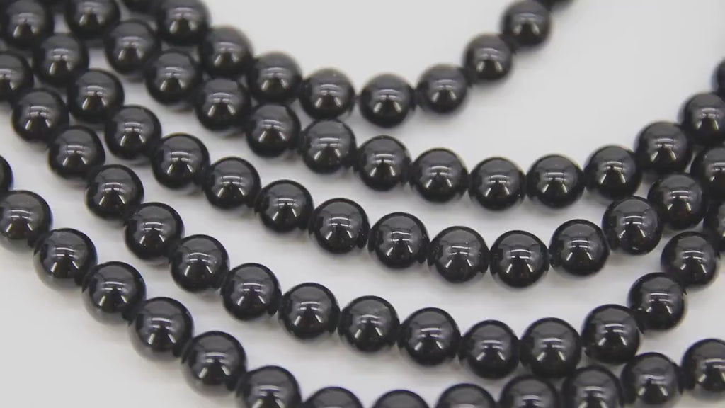 Natural Obsidian Beads, Smooth Shiny Round Black Genuine Obsidian Beads BS #84, size 8mm 15.75 inch Strands