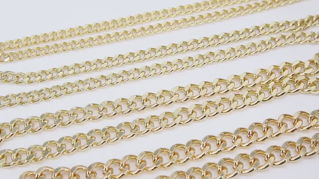 Gold Cuban Curb Chain, Gold Stainless Steel Heavy Chain CH #241, Flat Miami Diamond Cut