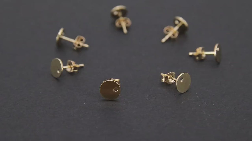 14 K Gold Filled Stud Earrings, 6 mm Round Disc With Backs # 849, High Quality Gold Round Circle with Hole