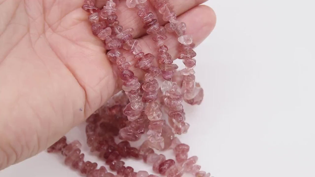 Natural Strawberry Quartz Beads, Shiny Chips and Nugget Pink Beads BS #152, sizes 5-8 mm