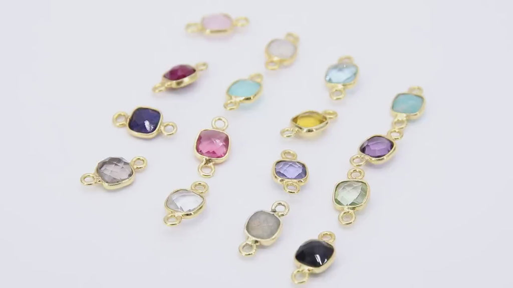 Square Gemstone Connectors, 6 mm Birthstone Connectors # 3108, Gold Plated 925 Sterling Silver