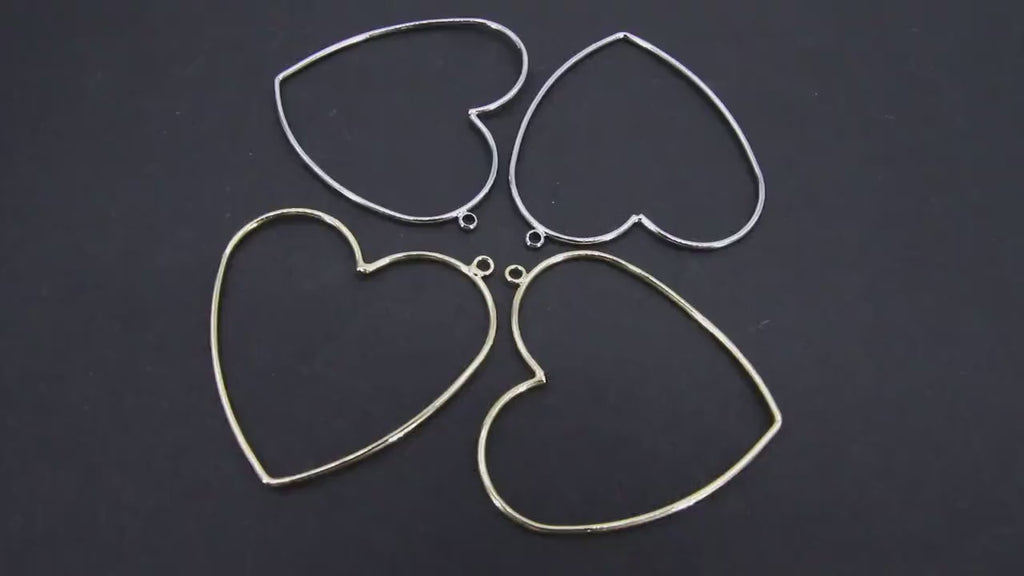 Gold Heart Hoop Ear Rings, 42 mm Silver Heart Shaped Gold Charms # 946, High Quality