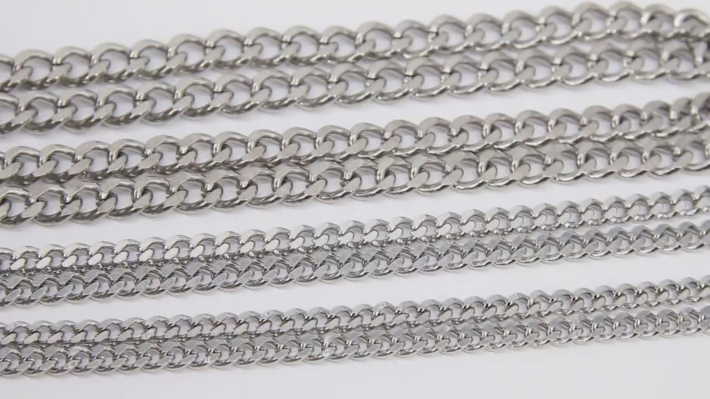 Silver Cuban Curb Chain, Stainless Steel Heavy Flat Miami Chain CH# 242, Diamond Cut Chains