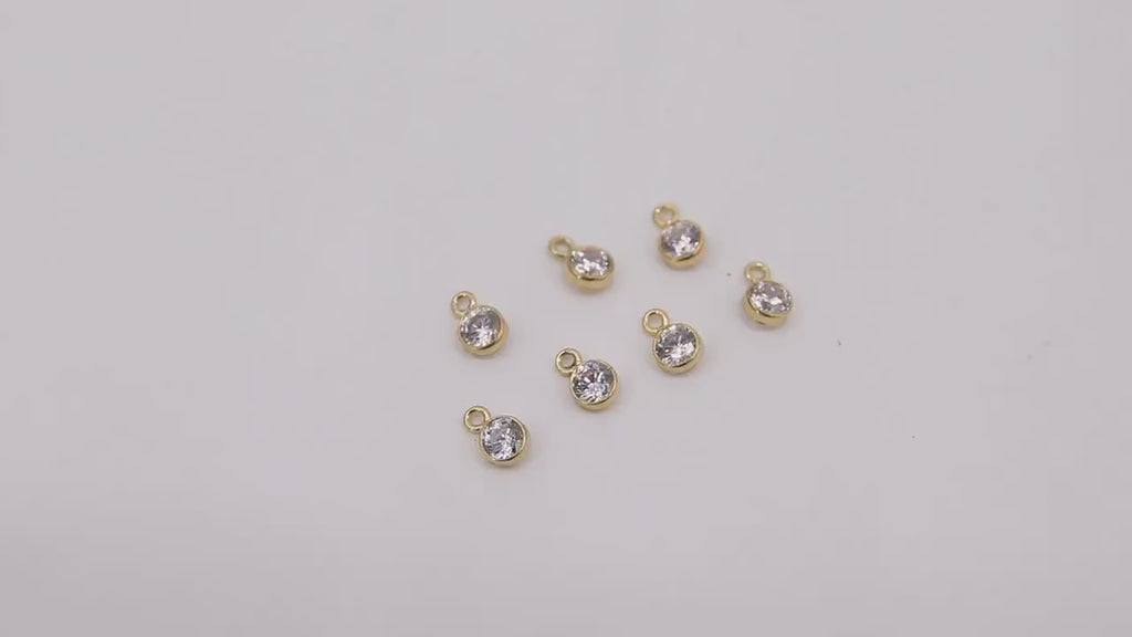14 K Gold Filled CZ Charm, 3 mm Clear Round Charm with Jump Rings AG #3251, Birthday Permanent Jewelry
