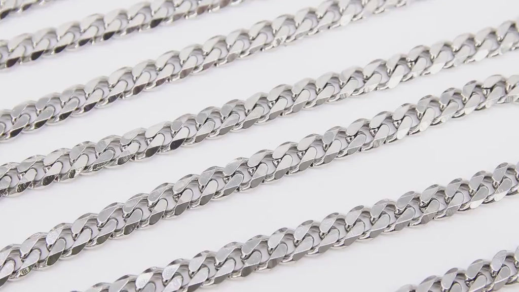 Silver Flat Curb Chain, 10.5 mm Stainless Steel Large Heavy CH# 210, 304 Fancy Cuban Diamond Cut Oval Unfinished Chains