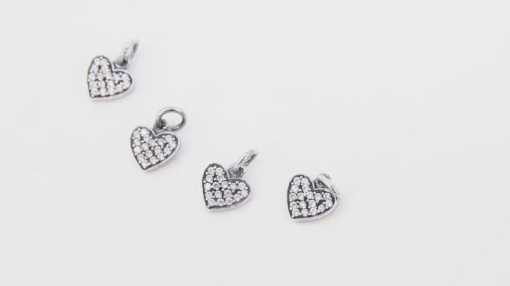 CZ Heart Charms, 10 mm Oxidized Sterling 925 Silver Heart Charms, AG 165