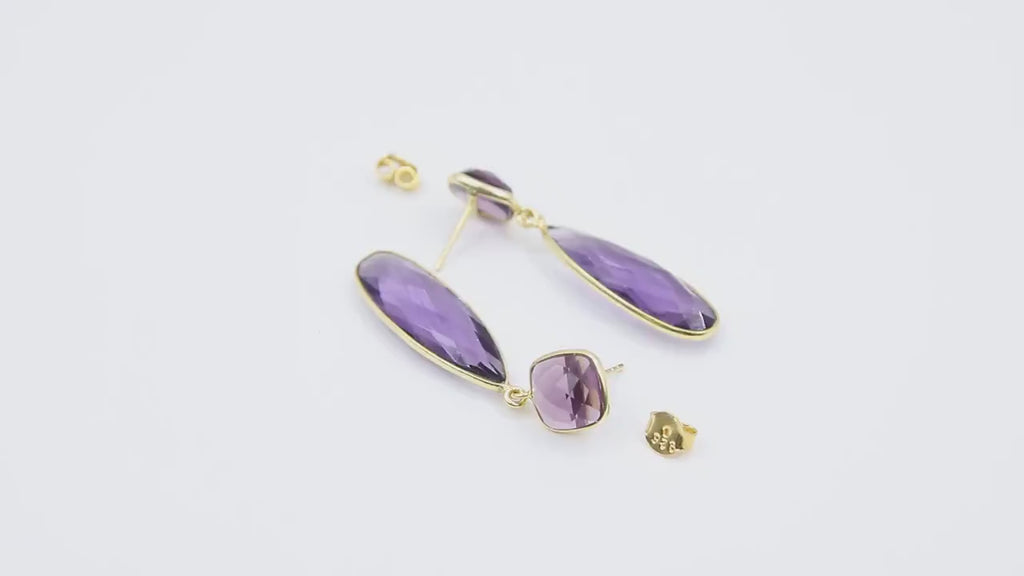 Purple Amethyst Stud Earrings, Gold Over 925 Silver Teardrop Gemstone, LSU Jewelry