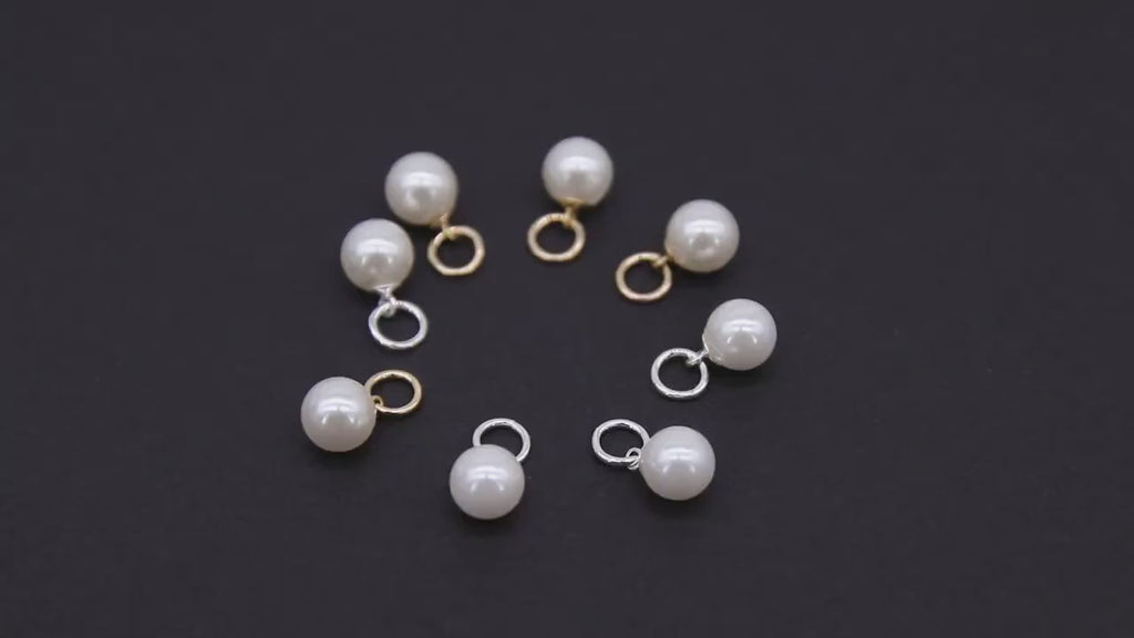 14 K Gold Filled Hoop 6 mm Pearl Charms, 925 Sterling Silver Hooplet White Pearl Charm #3595, Smooth Round White Pearl for Permanent Jewelry