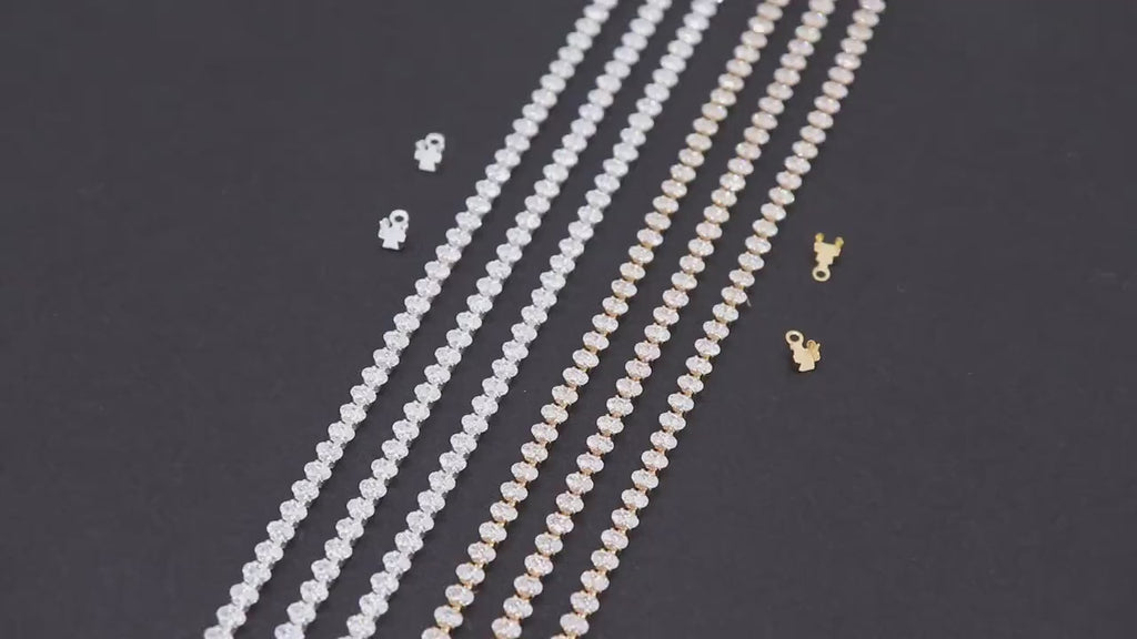 14 K Gold Filled CZ Chain, 3.1 mm 925 Sterling Silver Genuine Oval Baguette Cubic Zirconia CH# 930, By The Foot