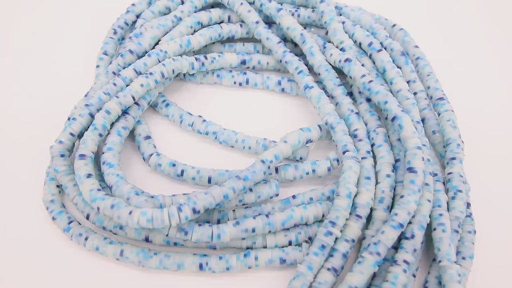 6 mm Clay Flat Bead Strands, Blue White Heishi Multi Color Beads in Polymer Disc CB #117, Rondelle Checker Beads