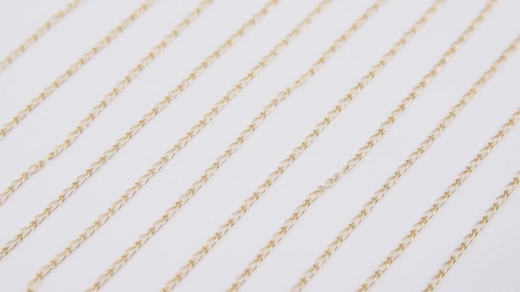 14 K Gold Filled Figaro Chains, 1.3 mm Dainty 1/1 Link Figaro CH #719, Unfinished Flat Chain