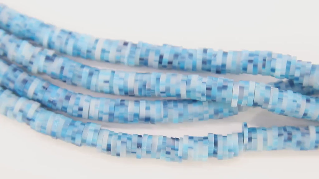 2 Strands 6 mm Clay Flat Beads, Blue White Heishi Multi Color Beads in Polymer Disc CB #200, Rondelle Checker Beads