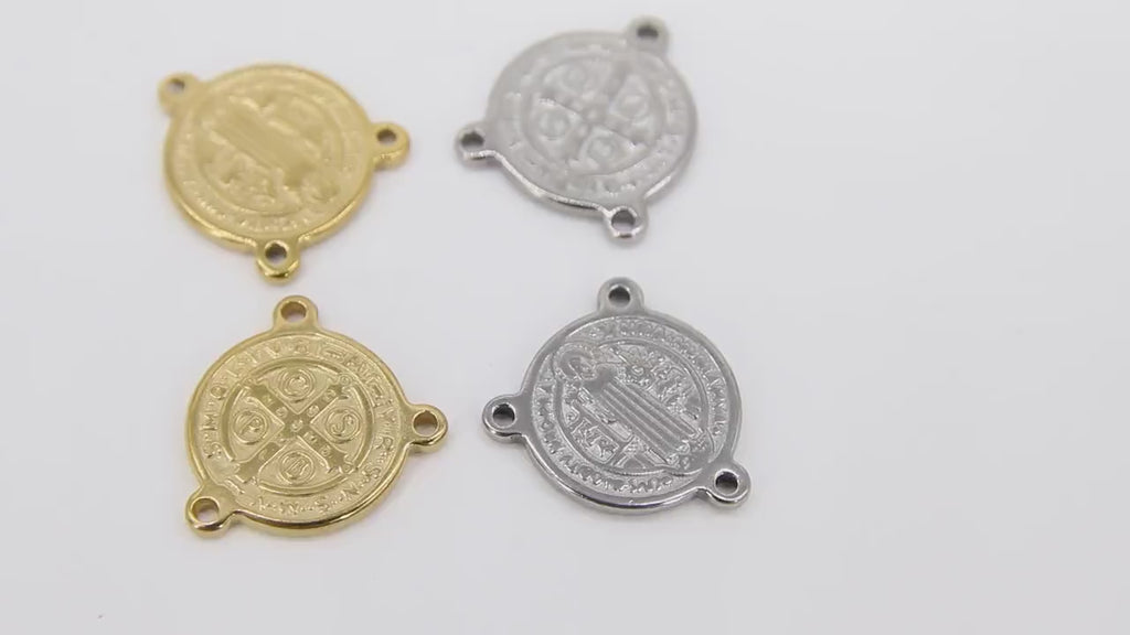 St. Benedict Medal Centers, Cross Rosary Connectors #526, Gold or Silver Necklace Links 14 x 16 mm