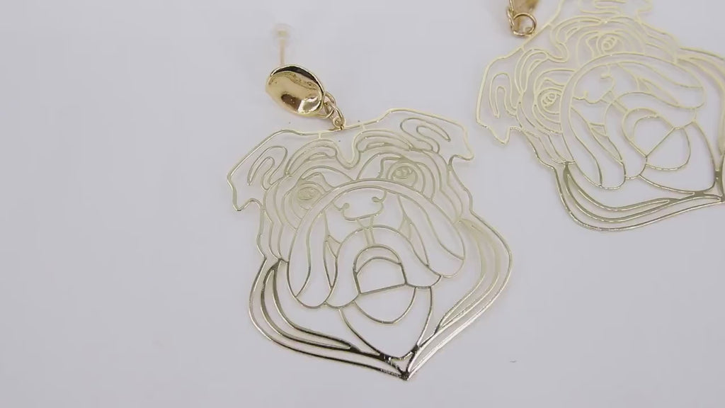 Gold Bulldog Earring, Round Wavy Stud Gold Georgia Bulldogs AG #2408, Animal Head Charms