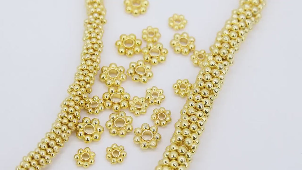 Gold Petal Spacer Beads, 20-125 pcs Round Brushed Gold Daisy Discs #2904, Flower Bumpy Rondelle