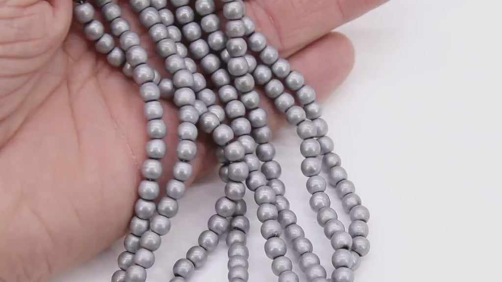 Hematite Platinum Beads, Smooth Green Frosted Rondelle Silver Jewelry Beads BS #151, sizes 6 mm 15.5 inch Strands