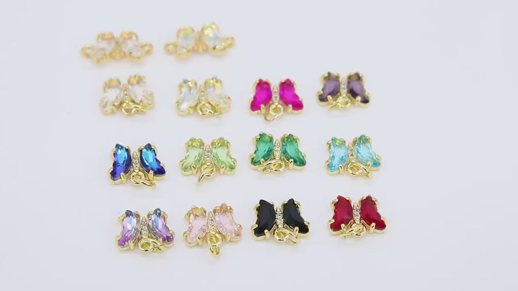 CZ Mini Butterfly Charms, Cubic Zirconia Small Butterflies #2734, High Quality Huggie Tiny Gold Crystal Charms in 13 Colors