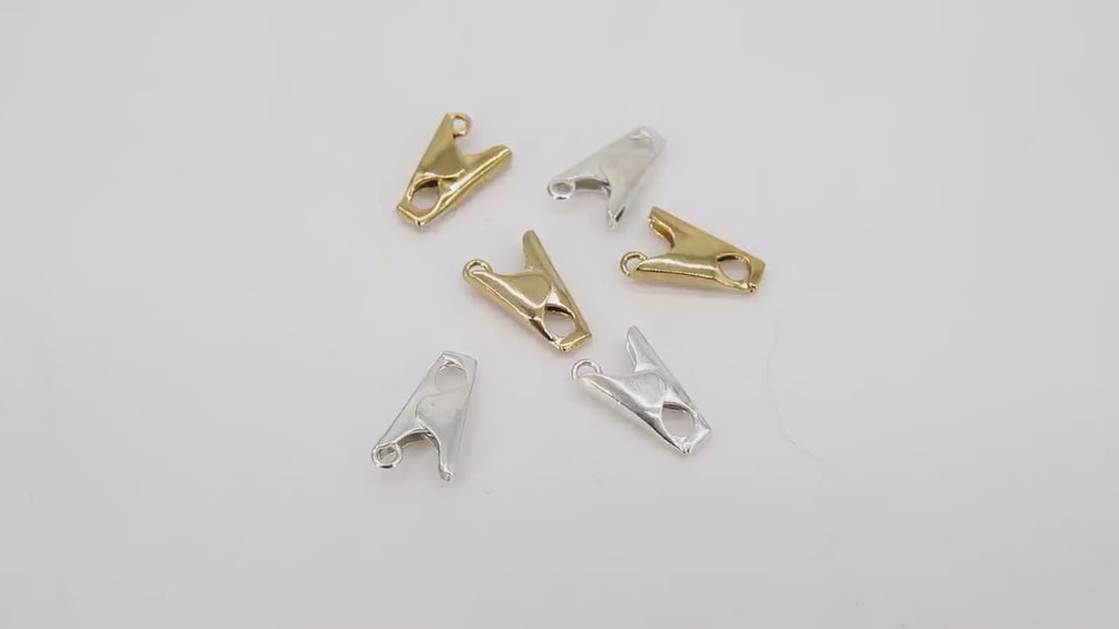 925 Sterling Silver Alligator Clips, 10 mm Silver Charms #2258, Gold Plated Stamped 925