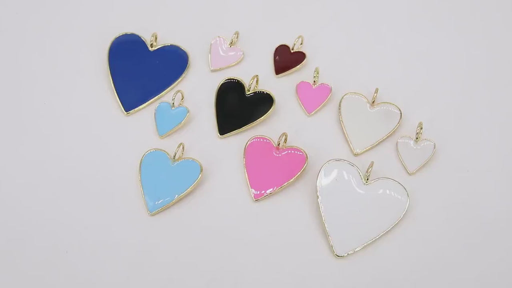 Gold Enamel Heart Charms, Pink Black Red and Baby Blue Hearts #2431, Large Hole White Heart Jewelry Charms