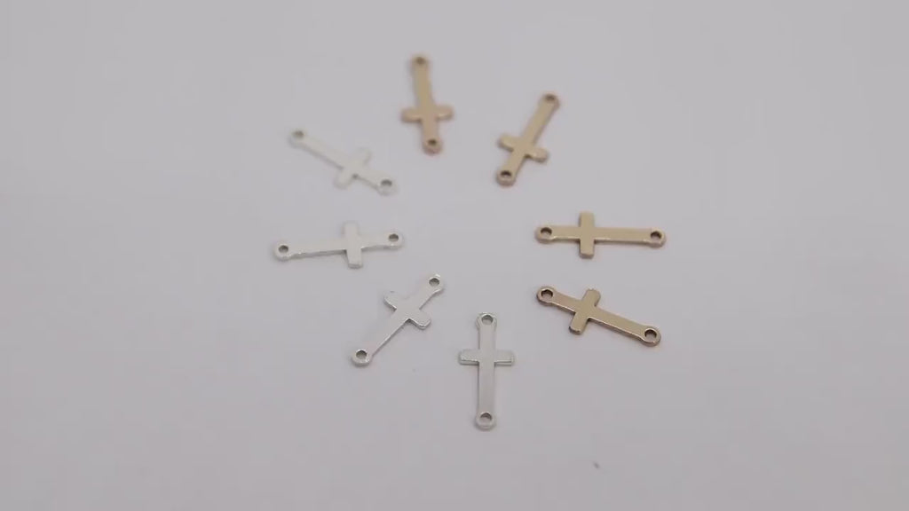 14 K Gold Filled Cross Connector, 925 Sterling Silver Cross Links #2345, Dainty  12 mm Rosary Necklace Center Charms