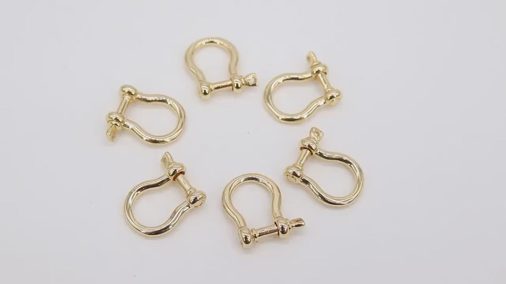 Genuine 18 K Gold Plated Brass Shackle Clasp, Tiny Ring Connector Clasps #2313, 14 mm Jewelry Purse Screw Clasps