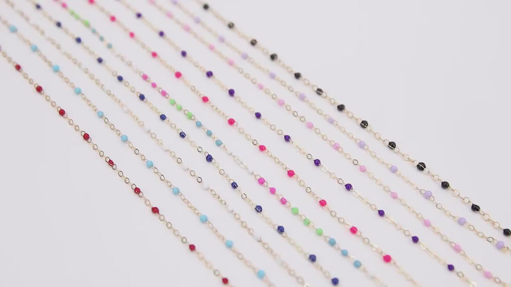 14 K Gold Filled Dainty Beaded Enamel Satellite Chain, Bead Rainbow Jewelry CH# 799, By Foot Unfinished Cable