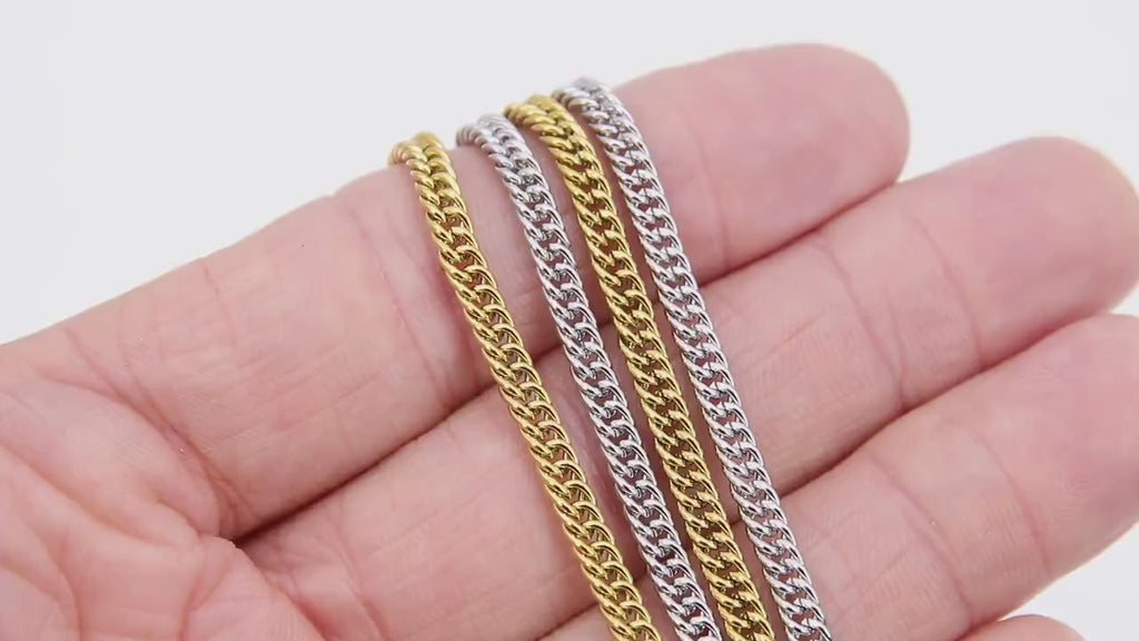 Stainless Steel Chain, 304 Gold, Silver Weave Curb 5.5 mm Chains CH #211