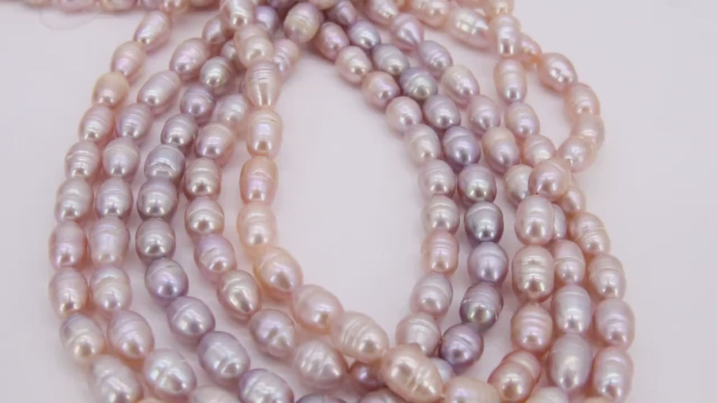 Genuine Pearl Bead Strands, 8 mm Beige Pink Baroque Pearl Beads BS #296, Oval Freshwater Rice Pearl