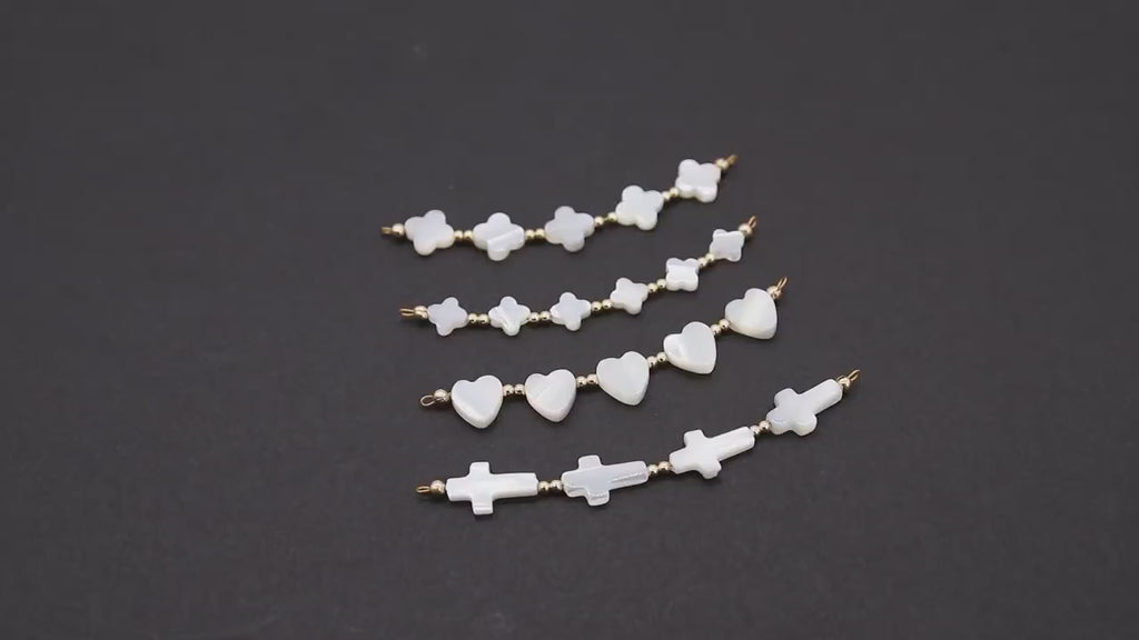 14 K Gold Filled Beaded Connectors, Mother of Pearl Connector # 3600, Beaded Clover
