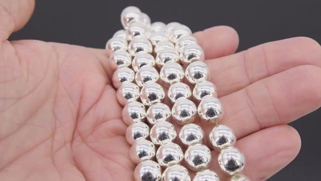 Silver Round Hematite Beads, Shimmery Smooth Polished Non Magnetic Beads BS #207, sizes 10 mm 15.4 inch Strands