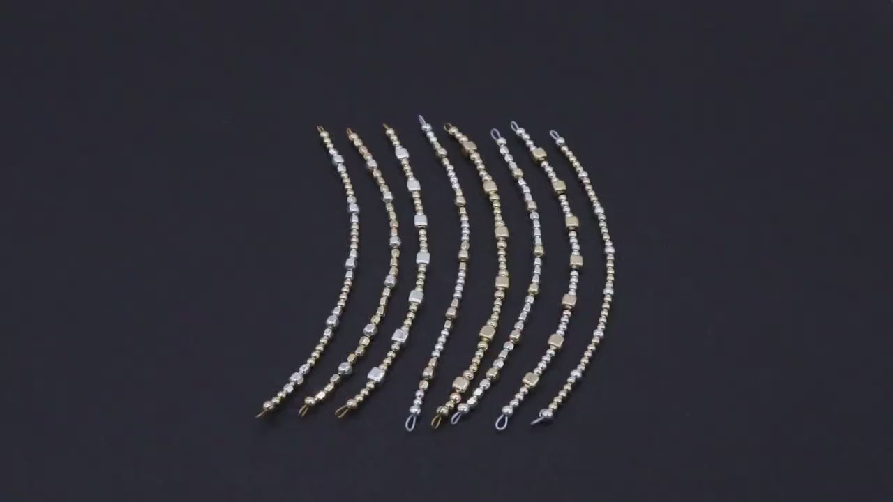 14 K Gold Filled Beaded Connectors, Long Bar 925 Sterling Silver Square Faceted Nuggets #3618, Permanent Jewelry