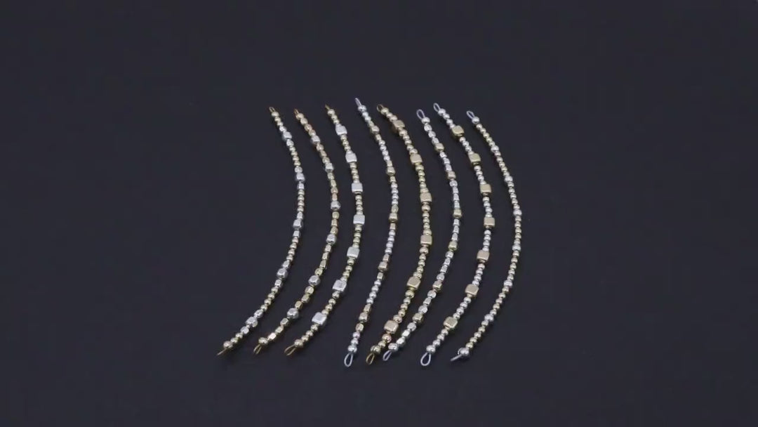 14 K Gold Filled Beaded Connectors, Long Bar 925 Sterling Silver Square Faceted Nuggets #3618, Permanent Jewelry