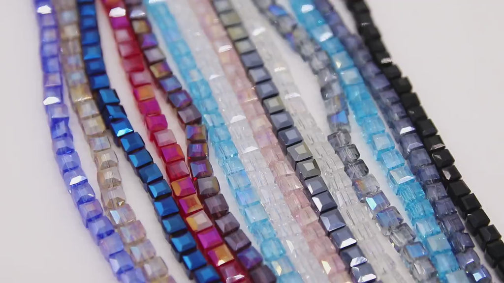 Crystal Cube Bead Strands, 4 mm Square Blue Red Beads BS #330, 4 mm Blue AB Crystals