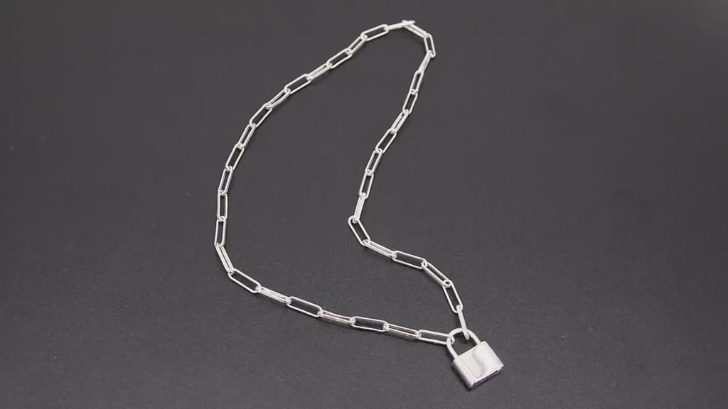 925 Sterling Silver Lock Necklace, Solid Silver Locking Clasp Elegant Submissive Discreet Day Collar, BDSM Jewelry