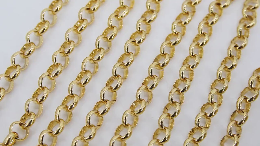 Gold ROLO Chain, 8 mm Gold Round Chains CH #108, Large Round Chunky Unfinished Jewelry Metal Chains By the Yard